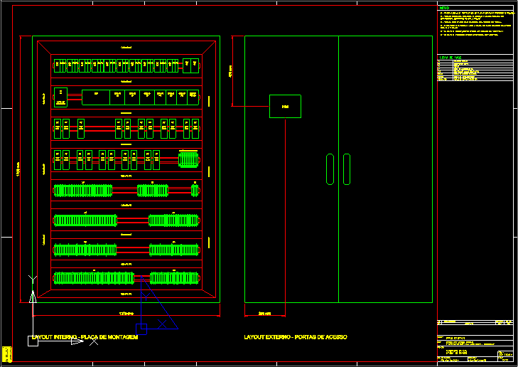 Folha de projeto com armário de painel elétrico de automação de projeto feito em AutoCAD